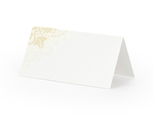 Bordkort hvid med guldornament i kant 25 stk.