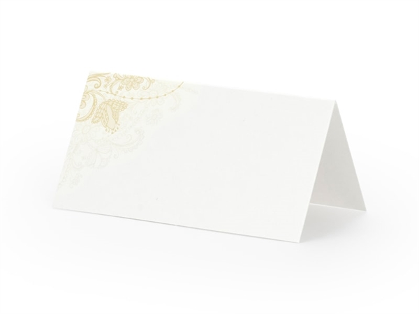 Bordkort hvid med guldornament i kant 25 stk