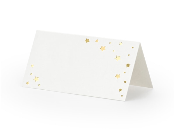 Bordkort hvid med guldstjerner 10 stk