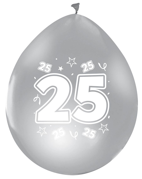 Latexballon Sølv 30 cm. 25 års 8 stk.