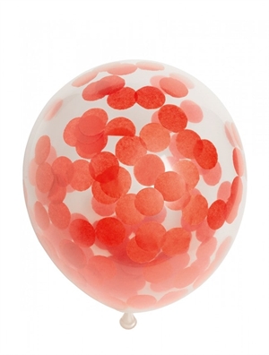 Konfetti Ballon  - Rød 30 cm. 6 stk.