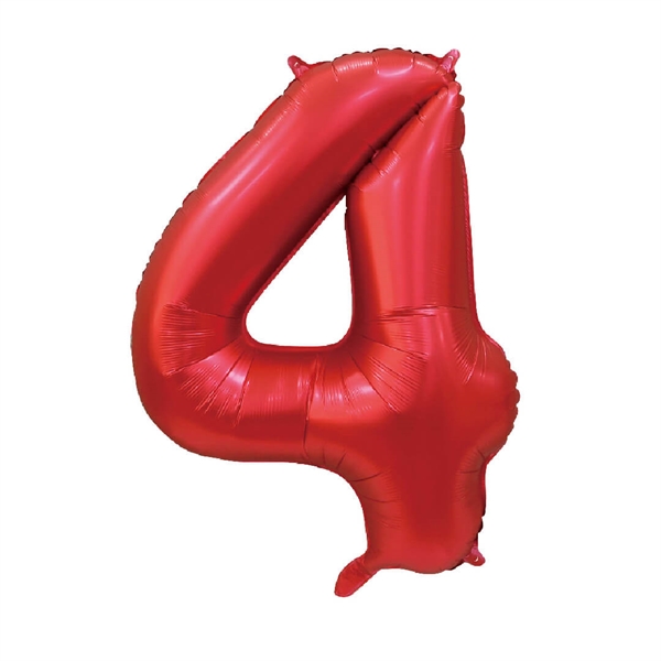 4 Tal  Mat Rød folieballon 86 cm. 