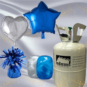 Ballonsæt med helium hjerte/stjerne Folieballoner 45 cm Blå/Sølv