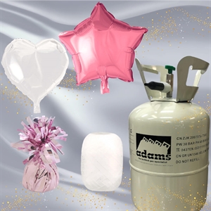 Ballonsæt med helium hjerte/stjerne Folieballoner 45 cm Pink/Hvid