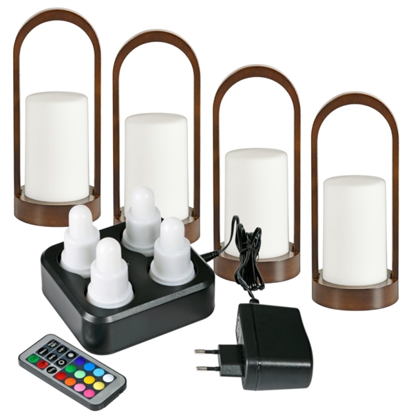 Duni 4 stk. LED lys Sampak Easy Bamboo Valnød