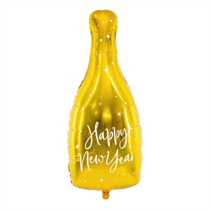 Folieballon Flaske "Happy New Year" 82 cm. Guld