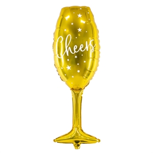 Folieballon Champagneglas "Cheers" 80 cm. Guld