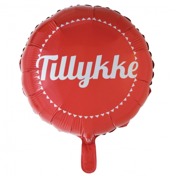 Rød rund folieballon "Tillykke" 45 cm.