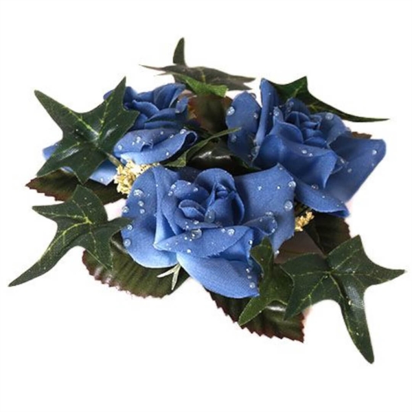 Lyskrans nr. 6 med blomster og vanddråber koboltblå