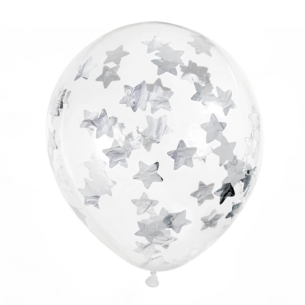 Konfetti Ballon Stjerne Sølv 30 cm. 6 stk