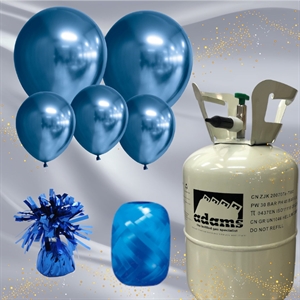 Ballonsæt komplet med helium Chrome/Mirror 12/30 cm Blå