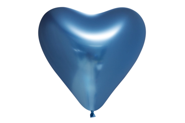 Blå Latex Ballon Chrome Mirror Hjerteformet 30 cm. 6 stk