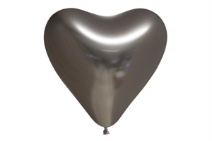 Grå Latex Ballon Chrome Mirror Hjerteformet 30 cm.