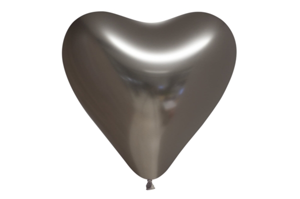 Grå Latex Ballon Chrome Mirror Hjerteformet 30 cm. 6 stk