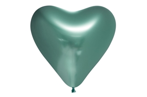 Grøn Latex Ballon Chrome Mirror Hjerteformet 30 cm.