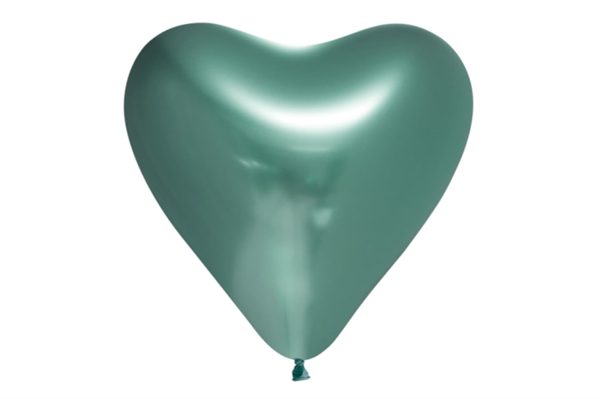 Grøn Latex Ballon Chrome Mirror Hjerteformet 30 cm. 6 stk