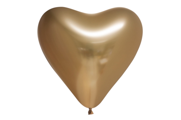 Guld Latex Ballon Chrome Mirror Hjerteformet 30 cm. 6 stk