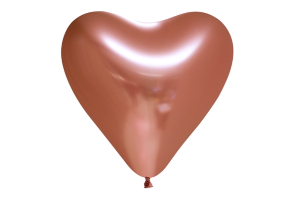 Kobber Latex Ballon Chrome Mirror Hjerteformet 30 cm. 6 stk