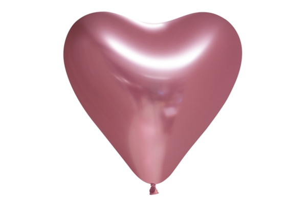 Pink Latex Ballon Chrome Mirror Hjerteformet 30 cm. 6 stk