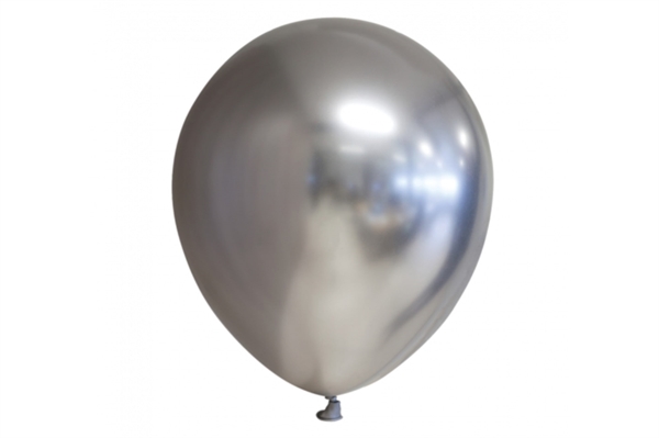 10 stk Latex Ballon Chrome Mirror Rund - Sølv 30 cm.