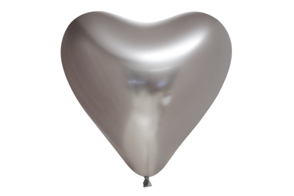 Sølv Latex Ballon Chrome Mirror Hjerteformet 30 cm. 6 stk