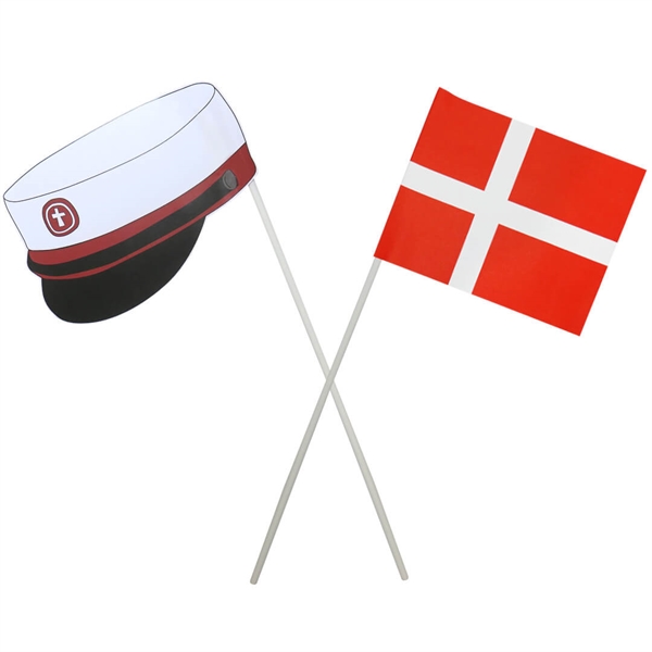 Flag/hue på pind, Hue og Dannebrog Rød 40 cm. 10 stk