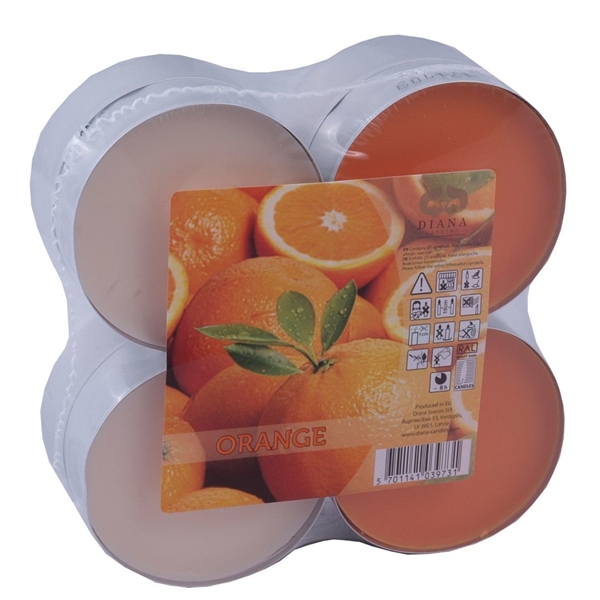 Maxi Fyrfadslys duftlys 8 stk. 8 timers Orange appelsin