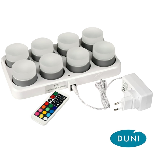 8 stk LED Mini lys incl. lader - Varm hvid & multicolour - genopladelige LED lys