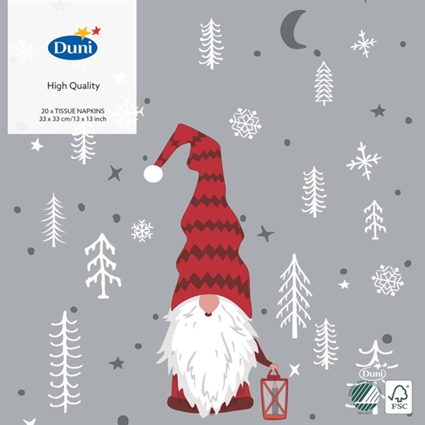 DUNI JULESERVIETTER TOMTE MED LUVA 33X33 CM.