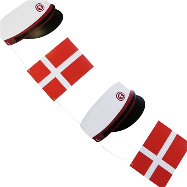 Flagguirlande med røde studenterhuer og Dannebrog 3 m. x 21 x 16 cm.