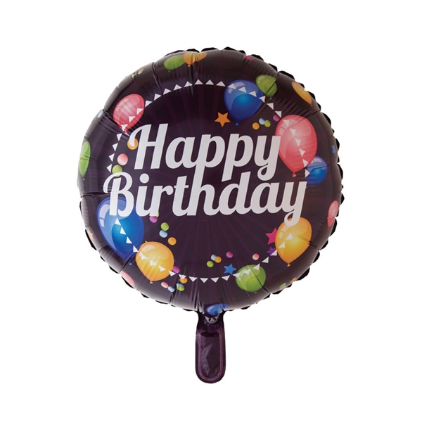 Folieballon rund 45 cm. Happy Birthday sort