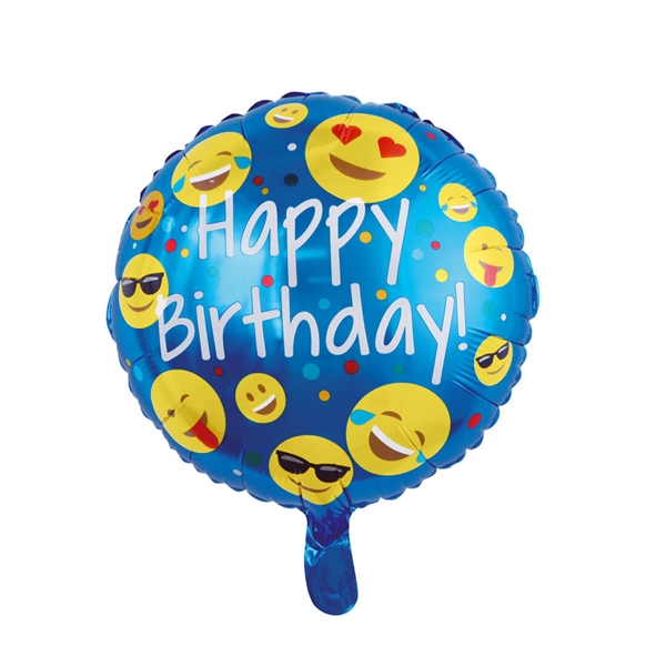 Folieballon rund 45 cm. Happy Birthday Emoji