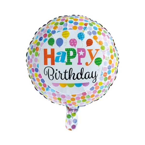 Folieballon rund 45 cm. Happy Birthday Dots