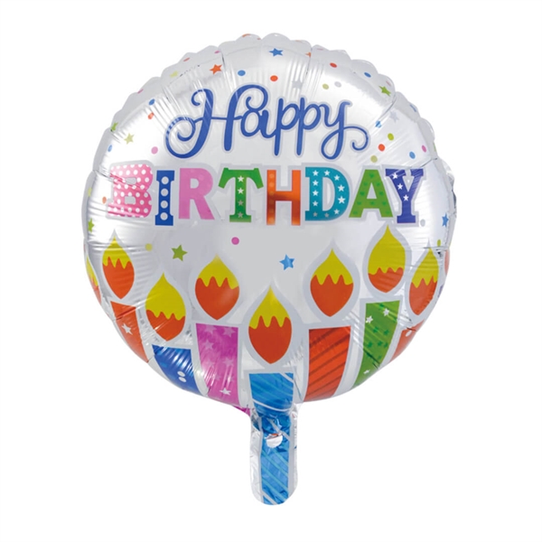 Folieballon rund 45 cm. Happy Birthday dots and candle