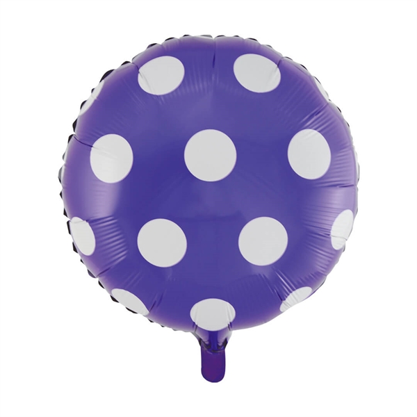 Folieballon rund 45 cm. Lilla med hvide prikker