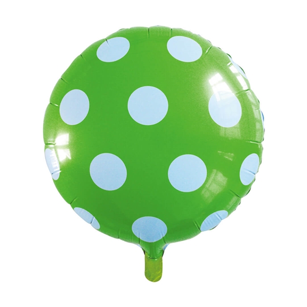 Folieballon rund 45 cm. Æblegrøn med hvide prikker