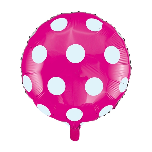 Folieballon rund 45 cm. Pink Fuschia med hvide prikker