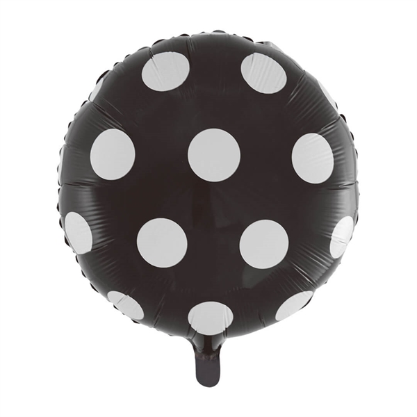 Folieballon rund 45 cm. Sort med hvide prikker