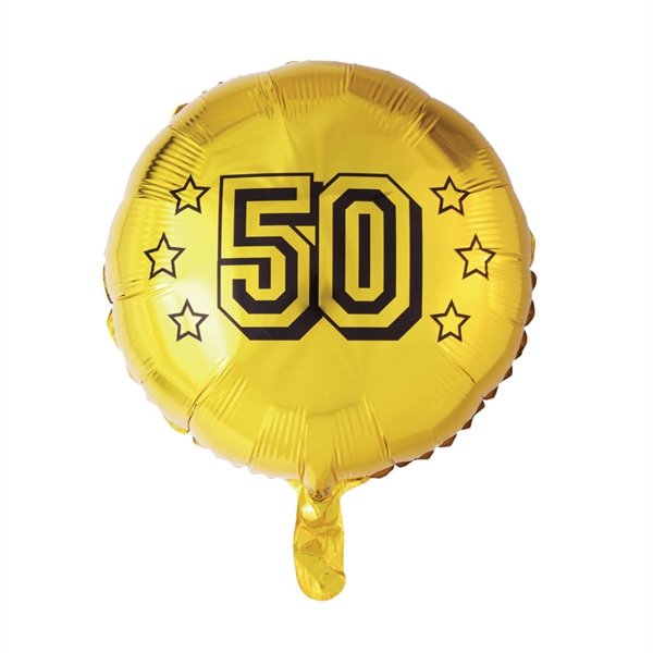 Folieballon rund 45 cm. Guld 50 år