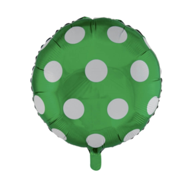 Folieballon rund 45 cm. Grøn med hvide prikker