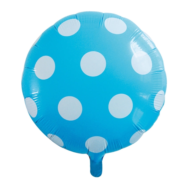Folieballon rund 45 cm. Lyseblå med hvide prikker
