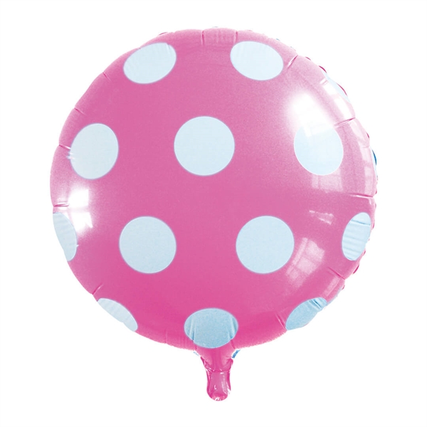 Folieballon rund 45 cm. lyserød med hvide prikker