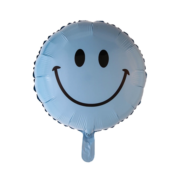 Folieballon rund 45 cm. Smiley Lyseblå