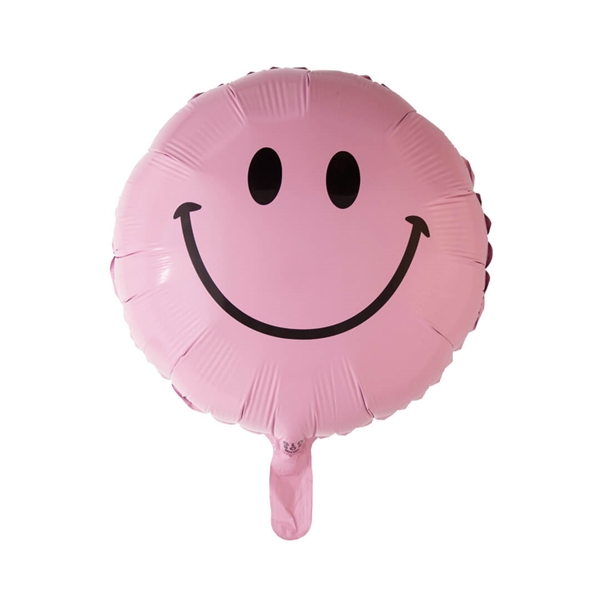 Folieballon rund 45 cm. Smiley Lyserød
