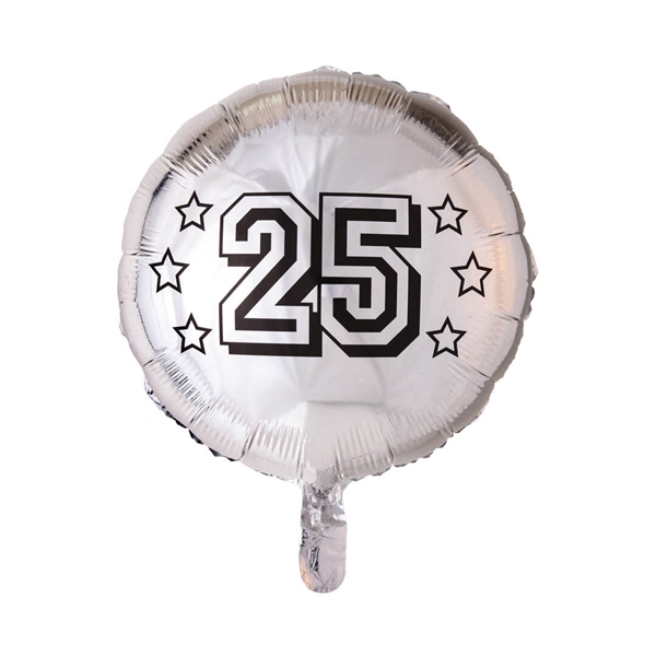 Folieballon rund 45 cm. Sølv 25 år