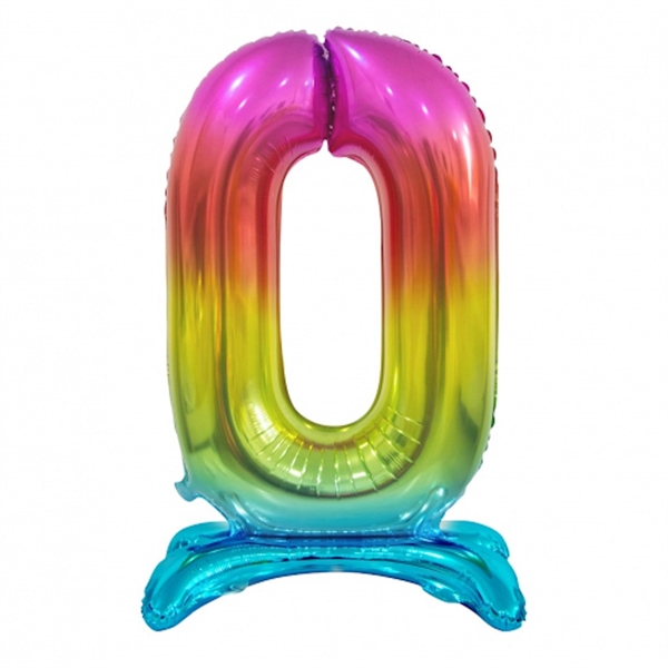 0 tal regnbuefarvet stående folieballon 74 cm.