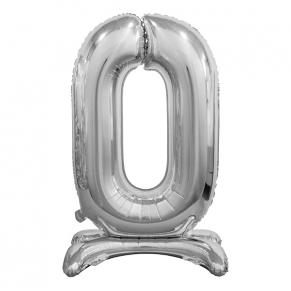 0 tal sølv stående folieballon 74 cm.