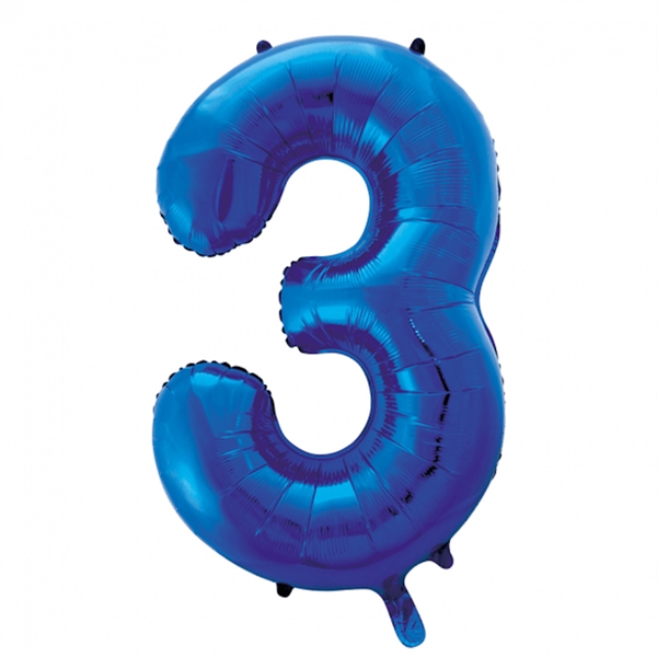 3 tal blå folieballon 86 cm.