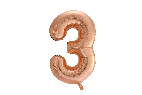 3 tal roseguld folieballon 86 cm.
