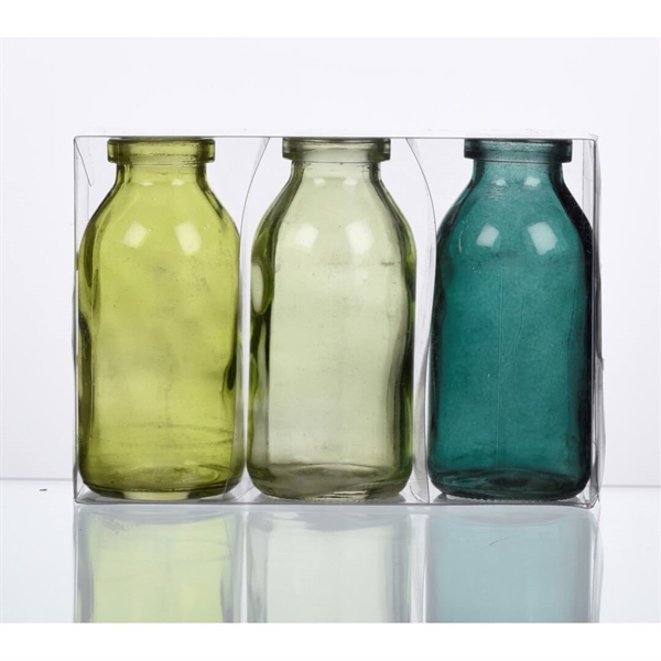 3-pak grønne glasflasker 10,5 cm.